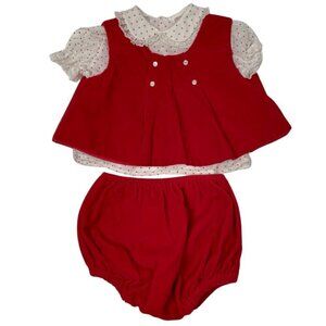 VTG 3 piece Toddler Christmas Set w/ Polka dot blouse, velvet bloomers & vest